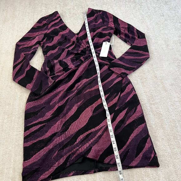 NWT Siena Metallic Stripe Cocktail Long Sleeve Dress 12 - Picture 5 of 14